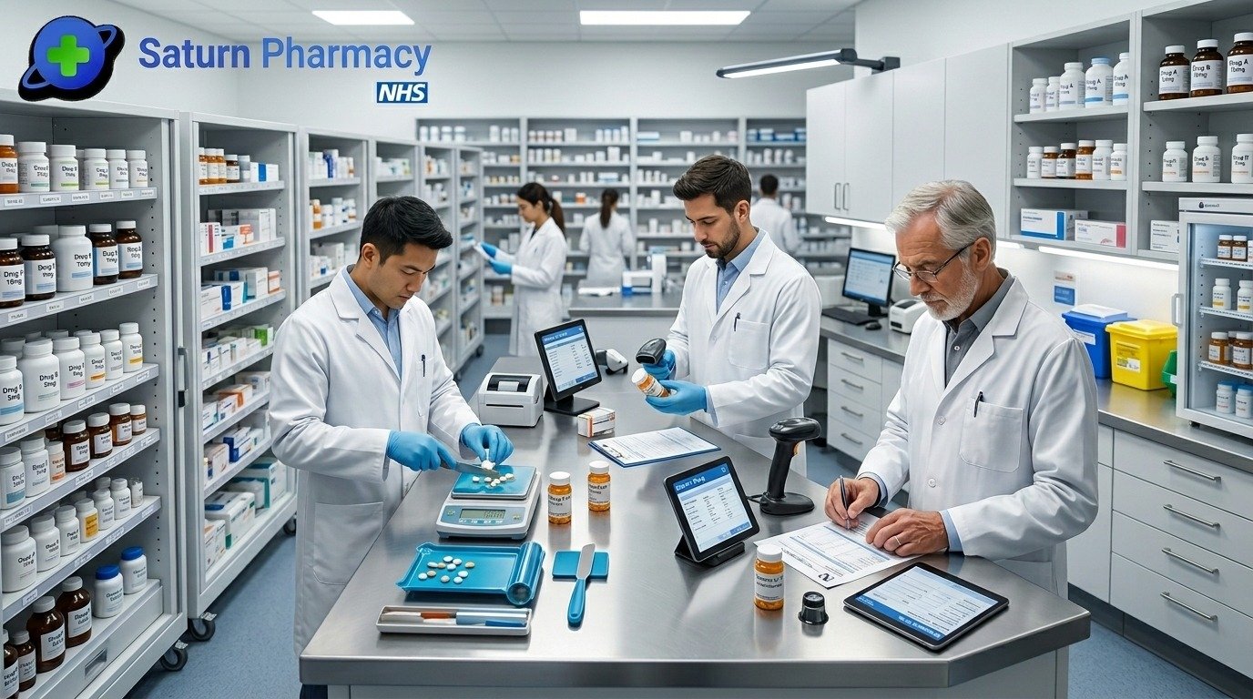 NHS repeat prescription service at Saturn Pharmacy Mitcham Lane London